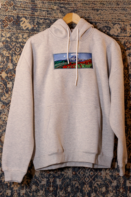 Mountain Escape Off-White Oversized Hoodie — Embroidered