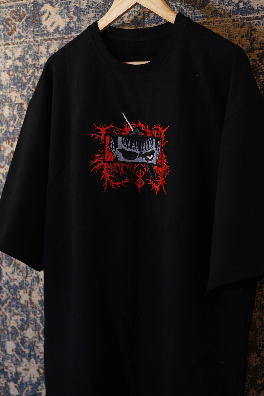 Berserk Guts Black Oversized T-Shirt — Embroidered