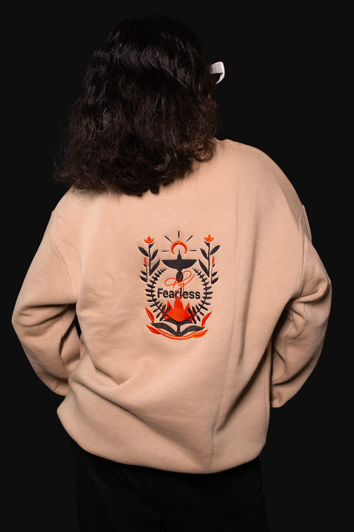 Fly Fearless Beige Oversized Sweatshirt — Embroidered