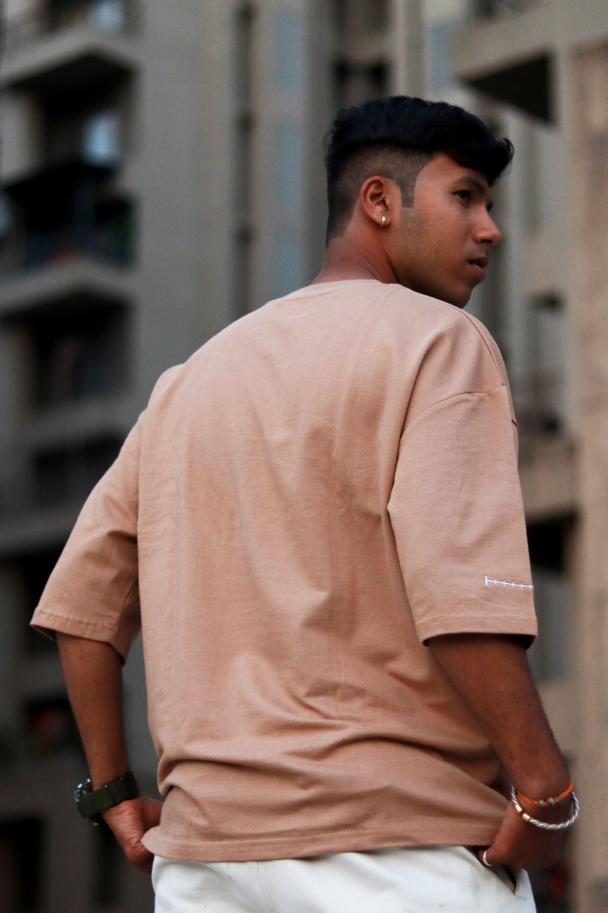 Serious Nanami Beige Oversized T-Shirt — Embroidered