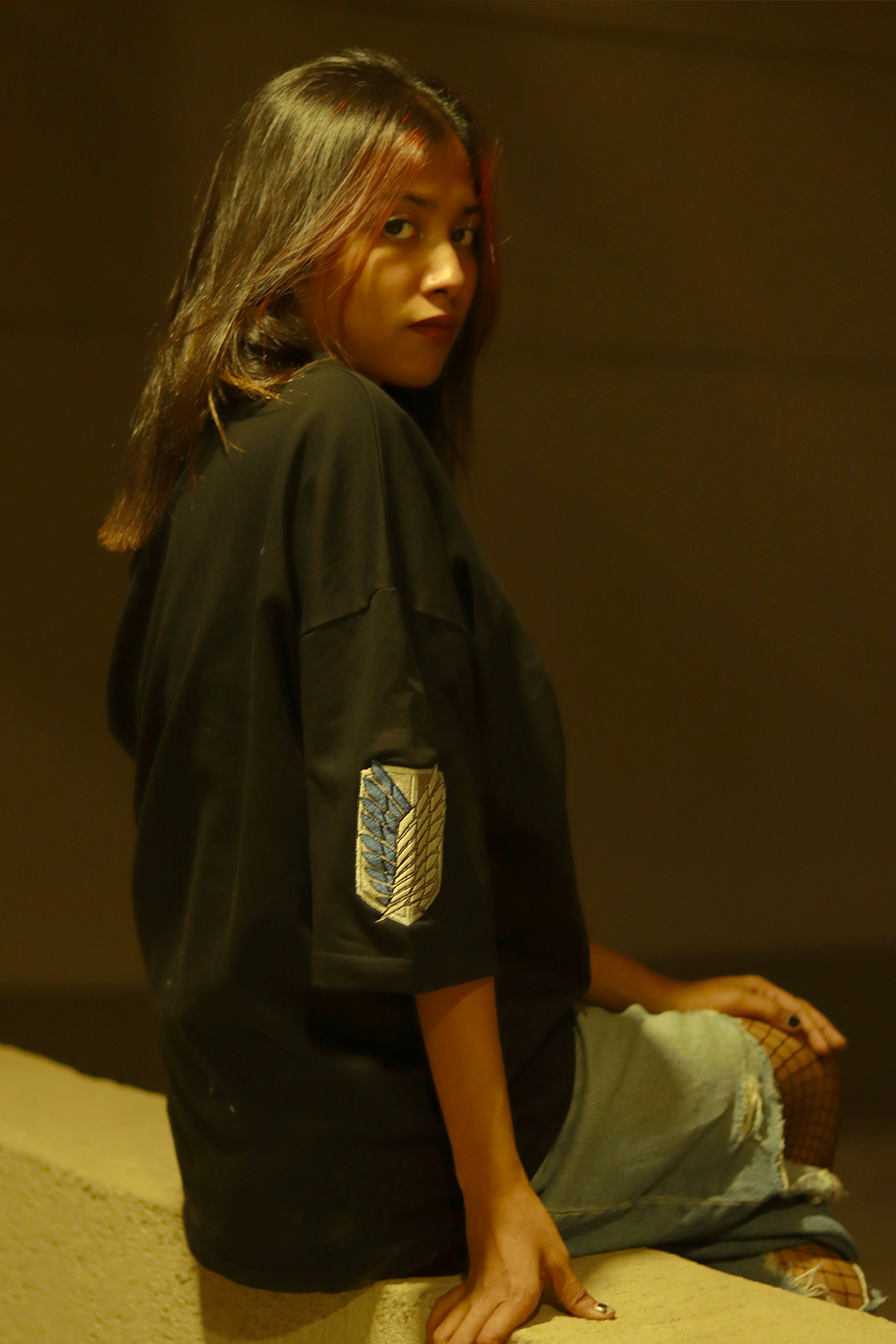 Ackerman’s Gaze Black Oversized T-Shirt — Embroidered