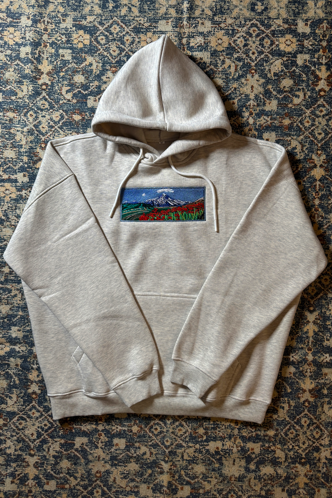 Mountain Escape Off-White Oversized Hoodie — Embroidered