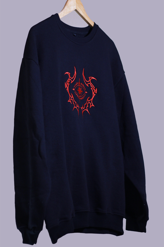 Red Eye Black Oversized Sweatshirt — Embroidered