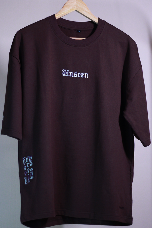 Unseen Coffee Oversized T-Shirt — Minimal Gothic Embroidery