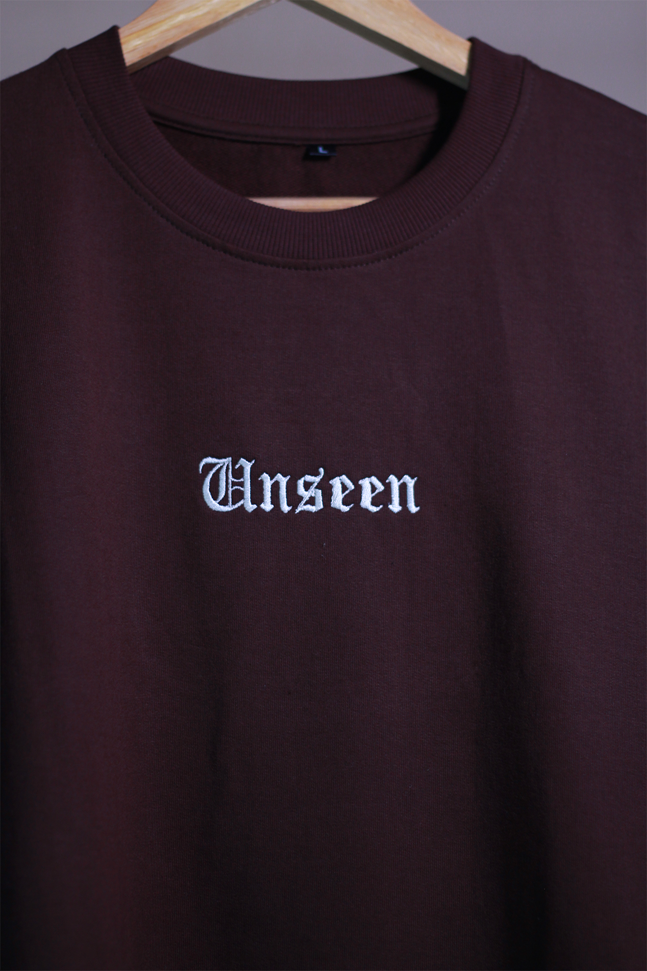 Unseen Coffee Oversized T-Shirt — Minimal Gothic Embroidery