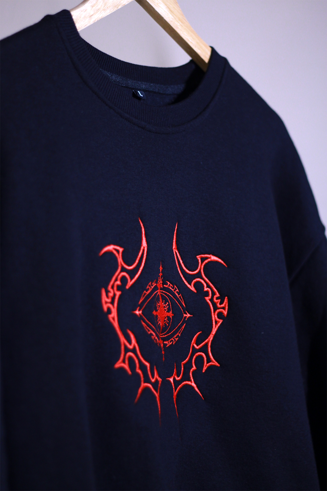 Red Eye Black Oversized Sweatshirt — Embroidered