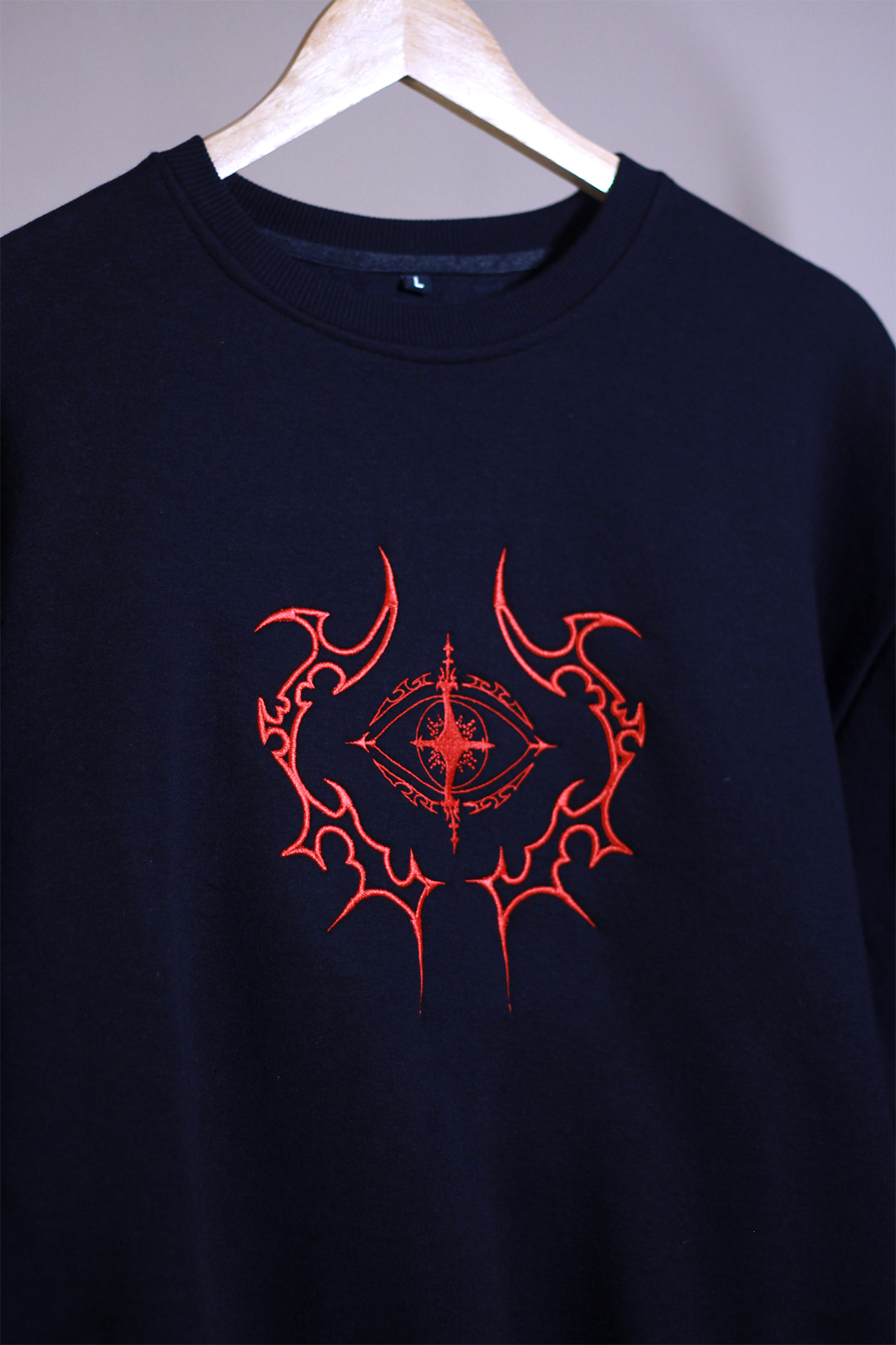 Red Eye Black Oversized Sweatshirt — Embroidered