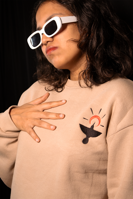 Fly Fearless Beige Oversized Sweatshirt — Embroidered