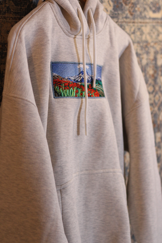 Mountain Escape Off-White Oversized Hoodie — Embroidered