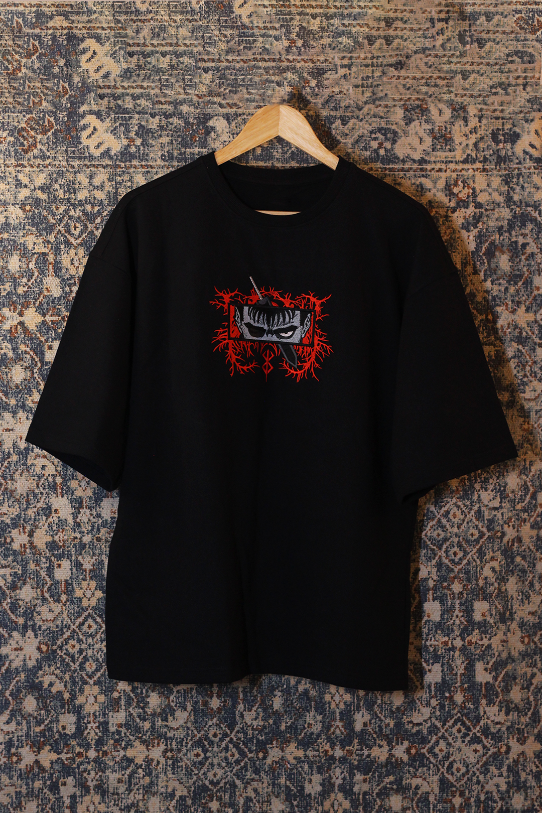 Berserk Guts Black Oversized T-Shirt — Embroidered