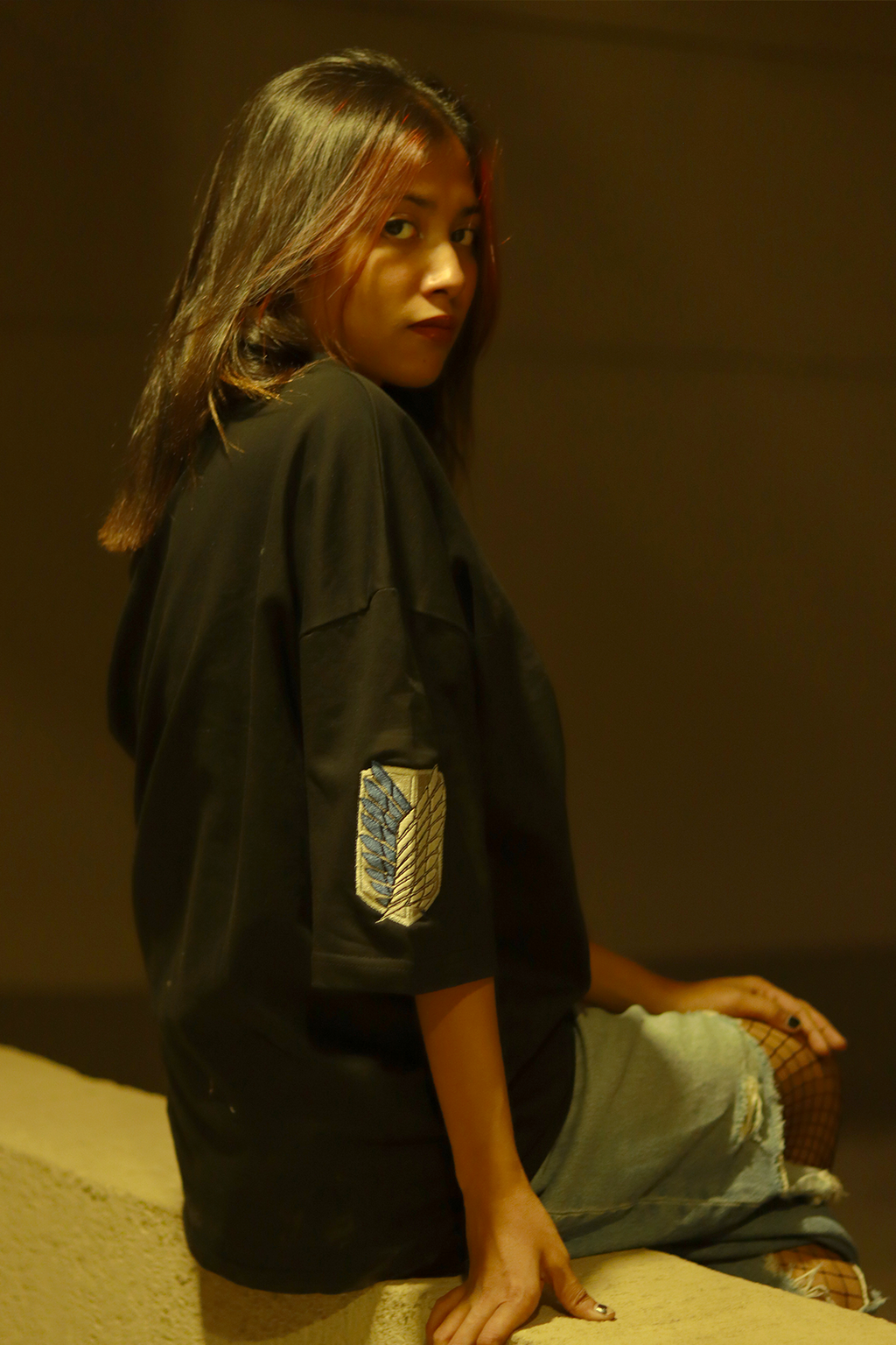 Ackerman’s Gaze Black Oversized T-Shirt — Embroidered