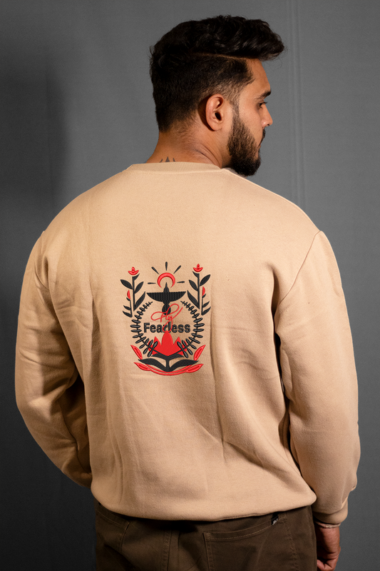 Fly Fearless Beige Oversized Sweatshirt — Embroidered