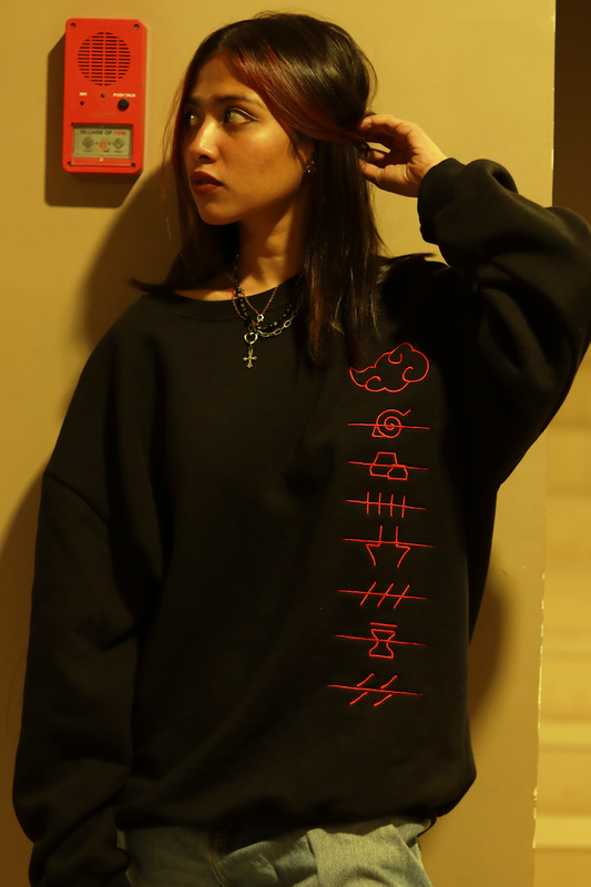 Uchiha Code Black Oversized Sweatshirt — Embroidered