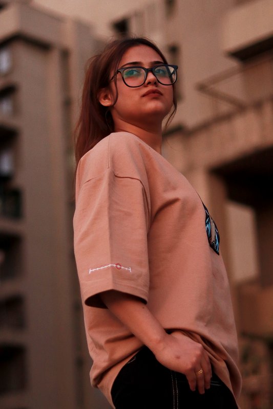 Serious Nanami Beige Oversized T-Shirt — Embroidered