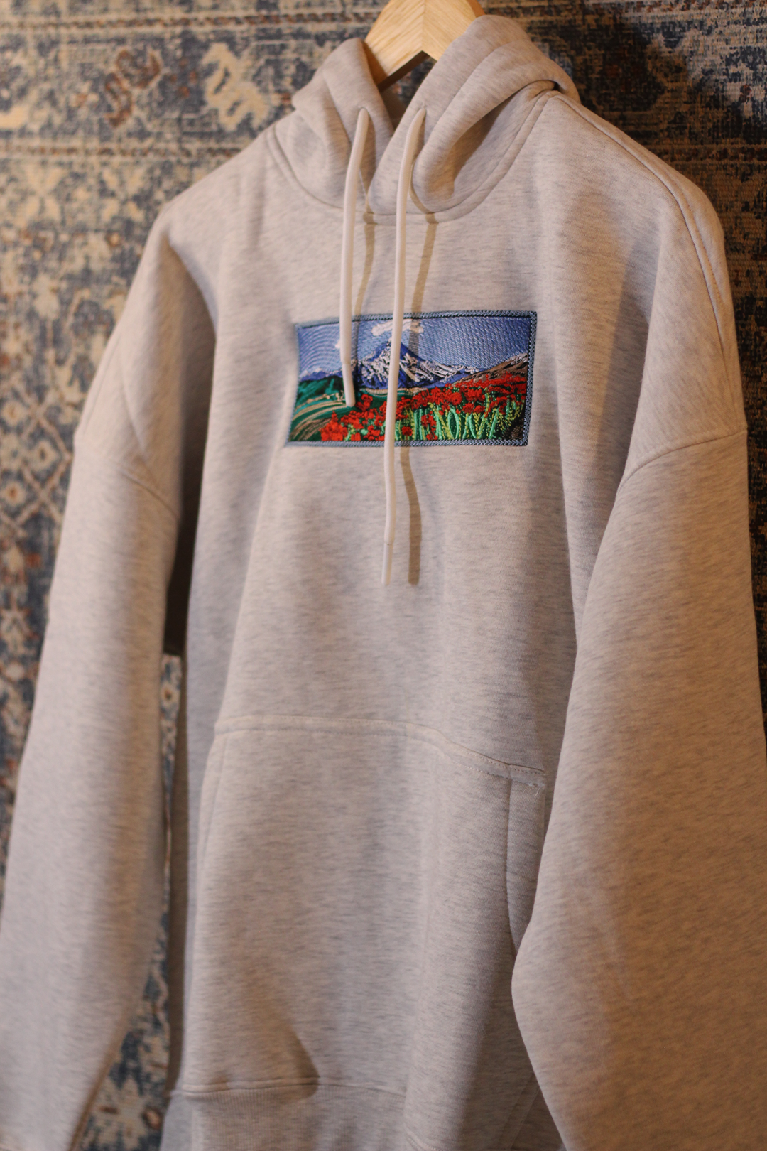 Mountain Escape Off-White Oversized Hoodie — Embroidered