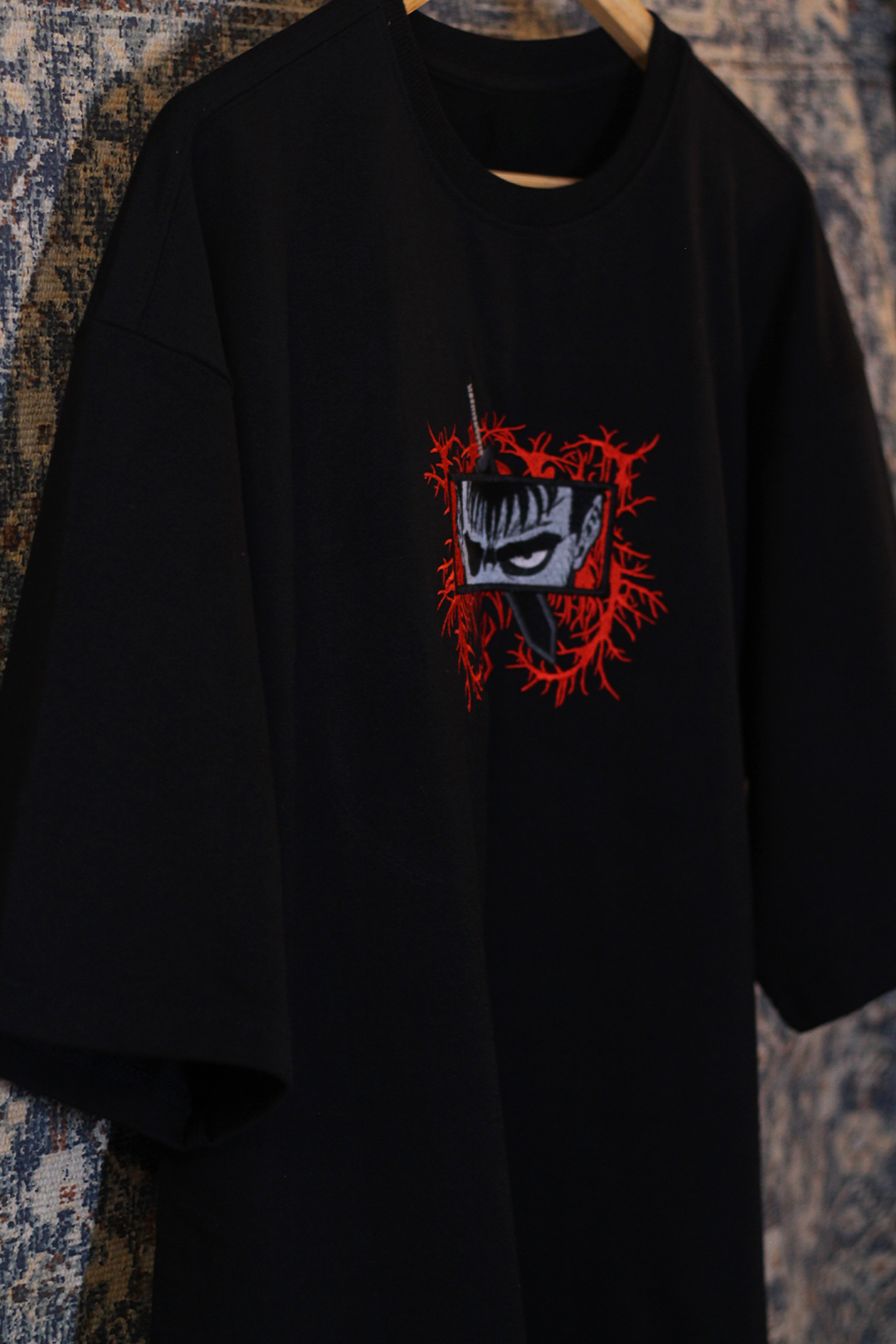 Berserk Guts Black Oversized T-Shirt — Embroidered