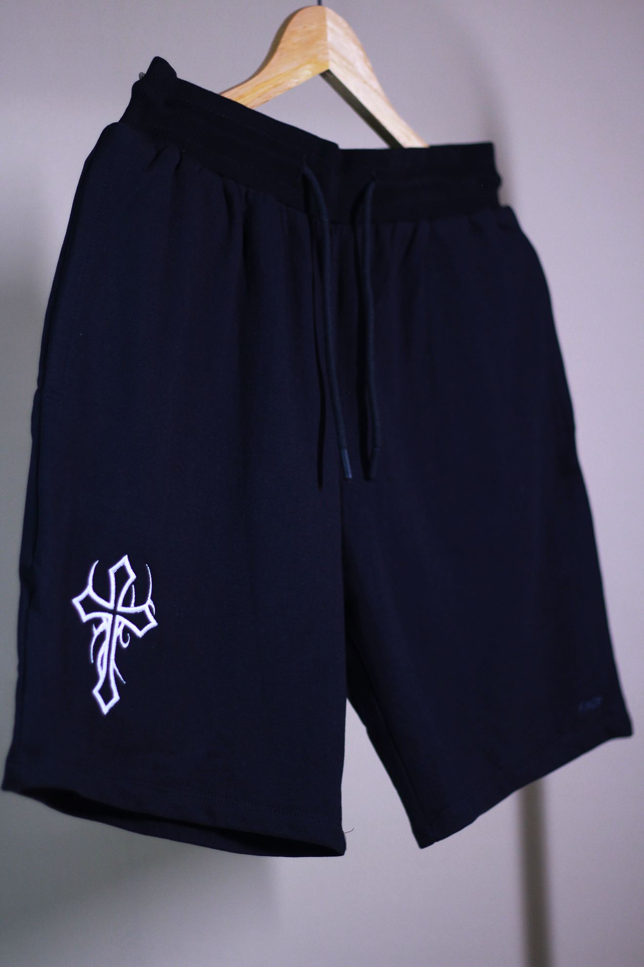 Cross Black Shorts — Embroidered Streetwear Essential