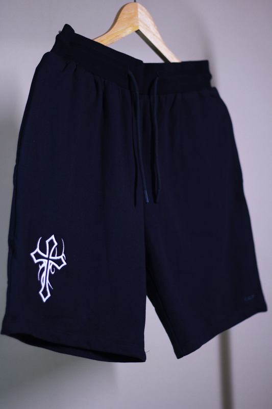 Cross Black Shorts — Embroidered Streetwear Essential