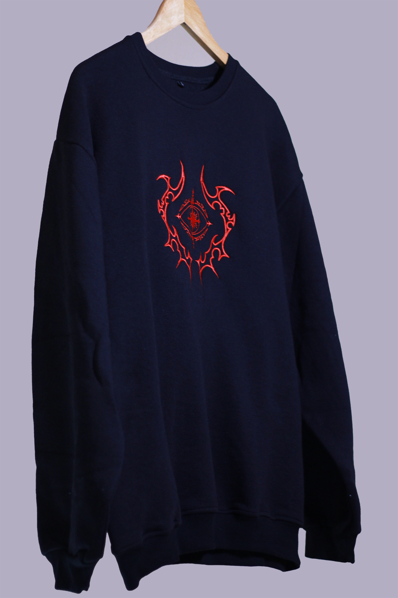 Red Eye Black Oversized Sweatshirt — Embroidered