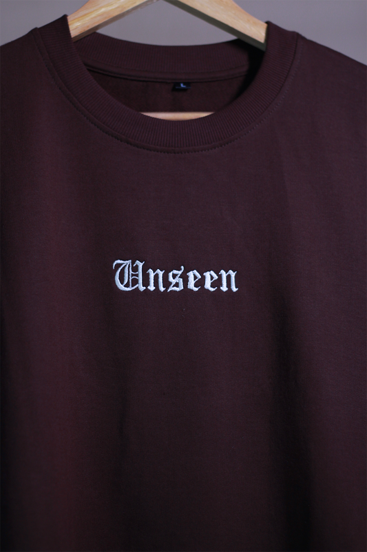 Unseen Coffee Oversized T-Shirt — Minimal Gothic Embroidery