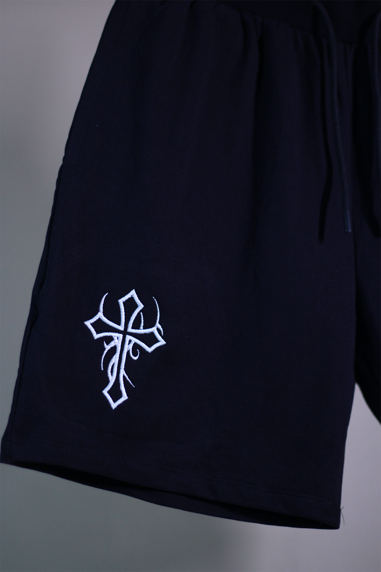 Cross Black Shorts — Embroidered Streetwear Essential