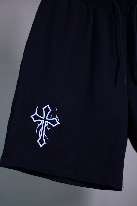 Cross Black Shorts — Embroidered Streetwear Essential