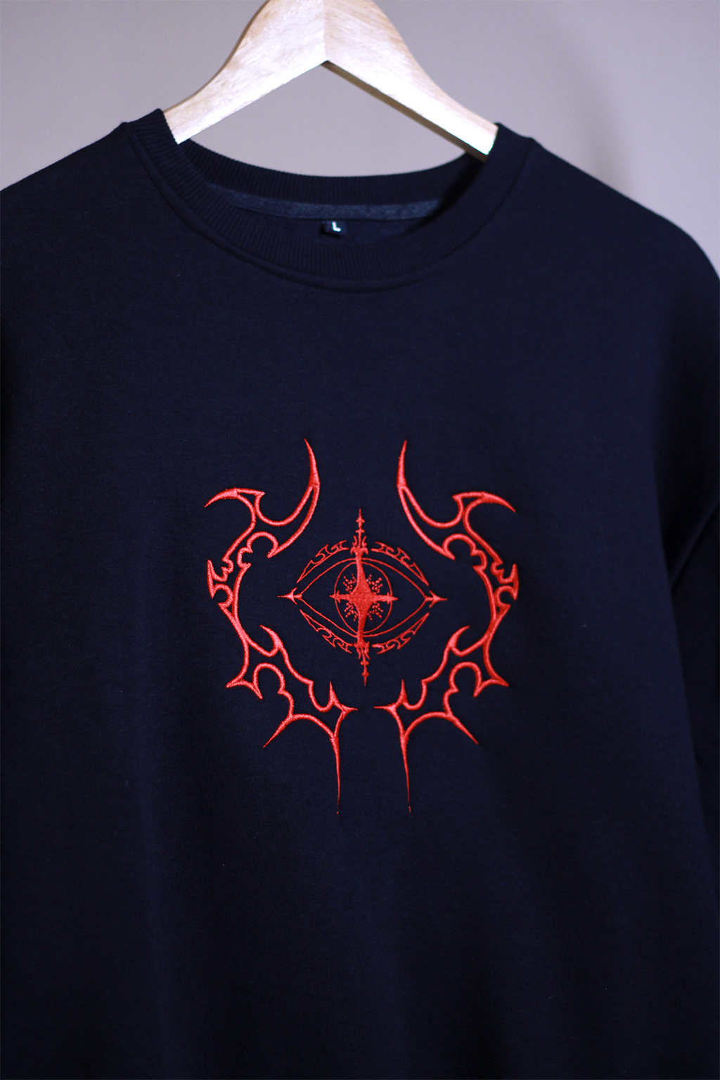 Red Eye Black Oversized Sweatshirt — Embroidered
