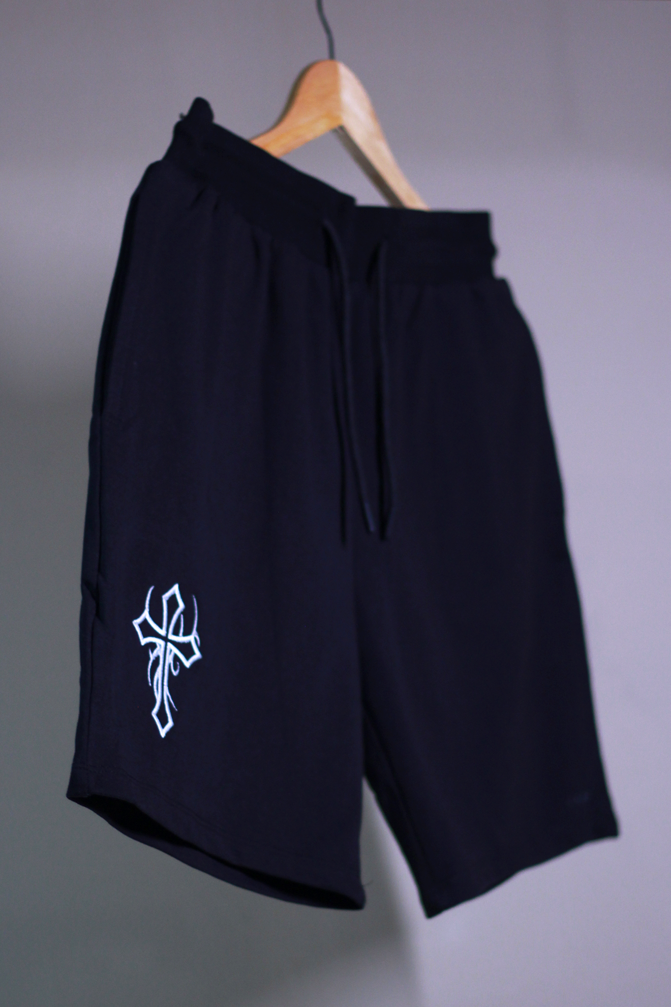 Cross Black Shorts — Embroidered Streetwear Essential