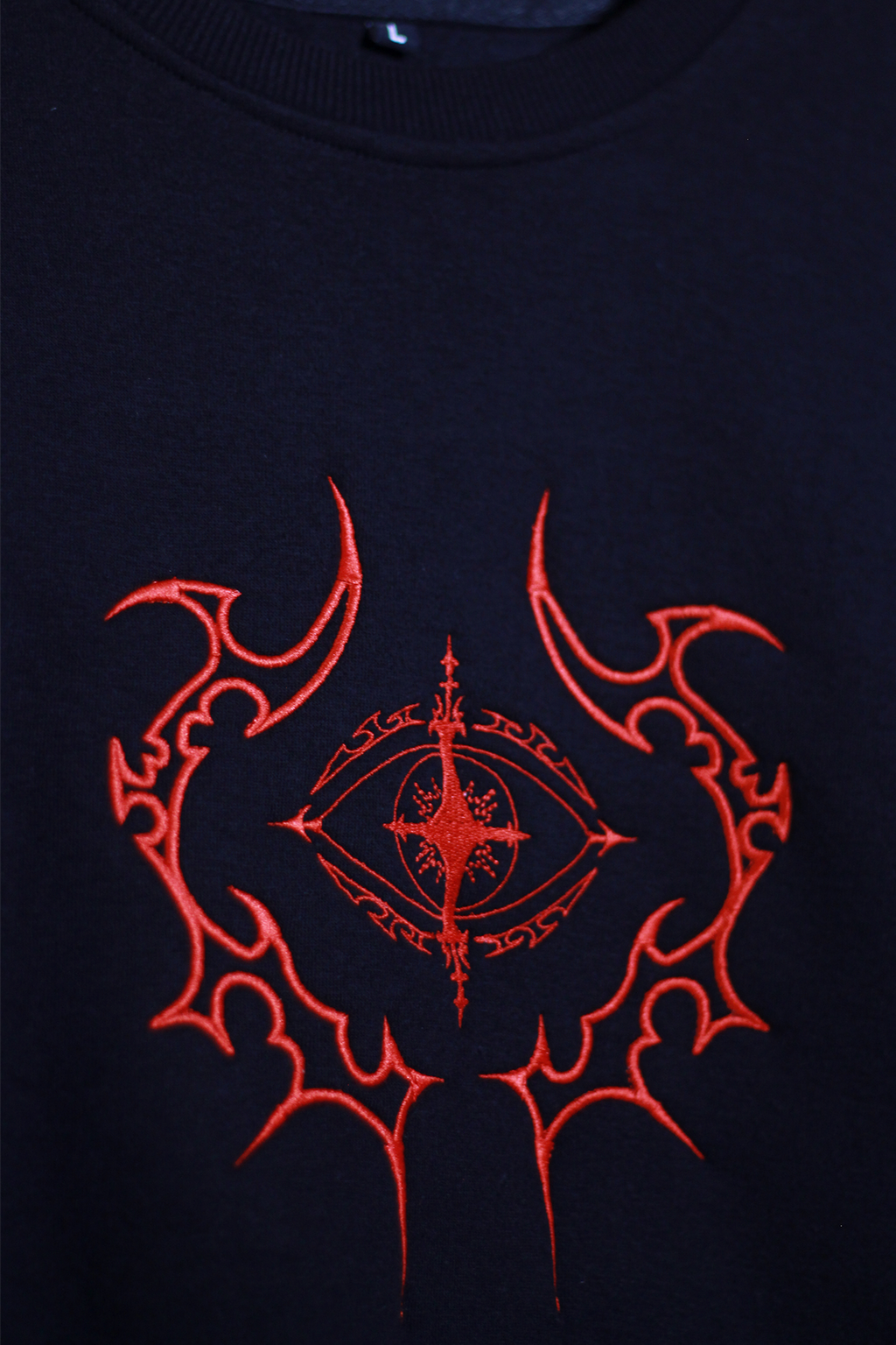 Red Eye Black Oversized Sweatshirt — Embroidered