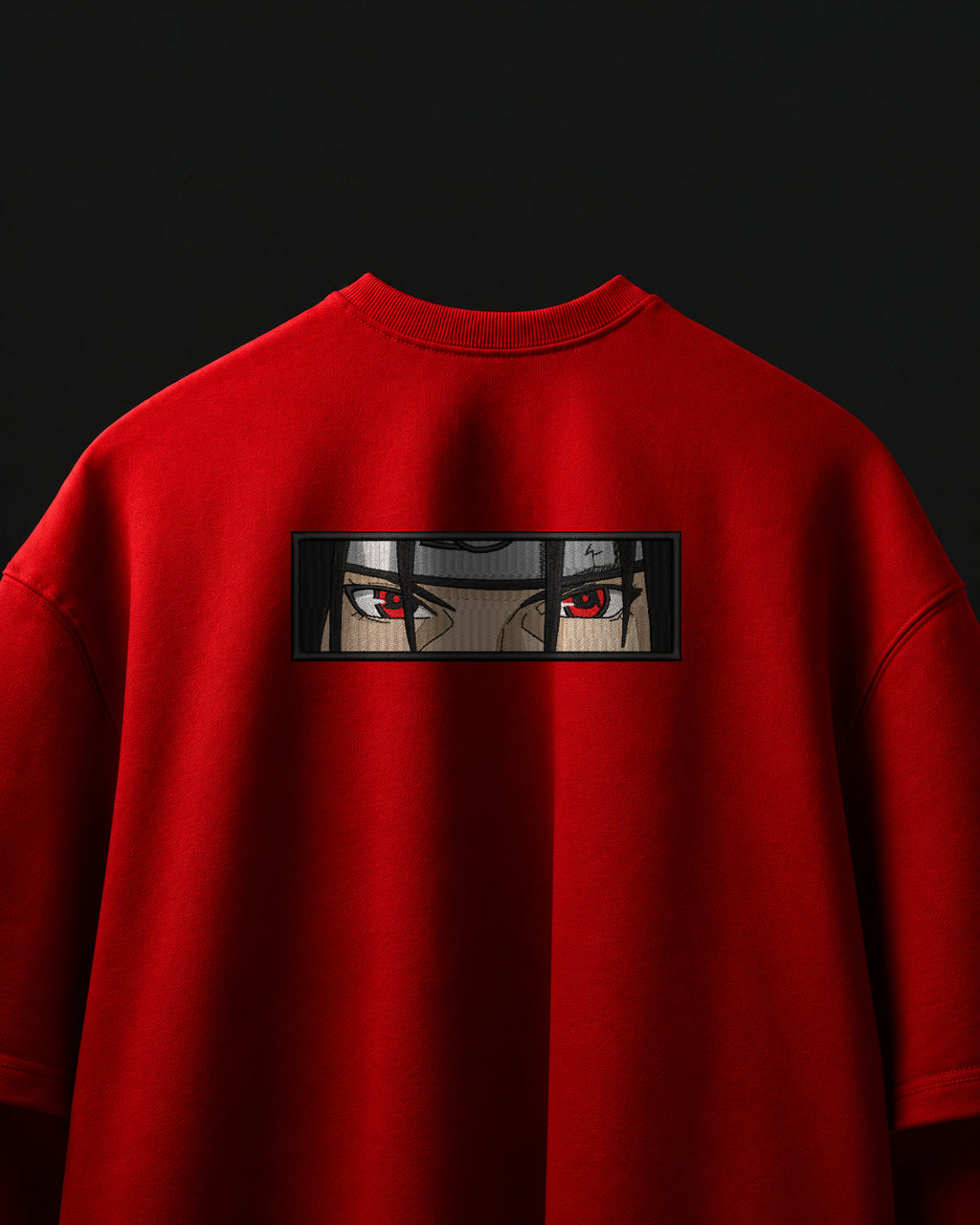 Itachi Sharingan Eyes Embroidered Oversized T-Shirt – Red
