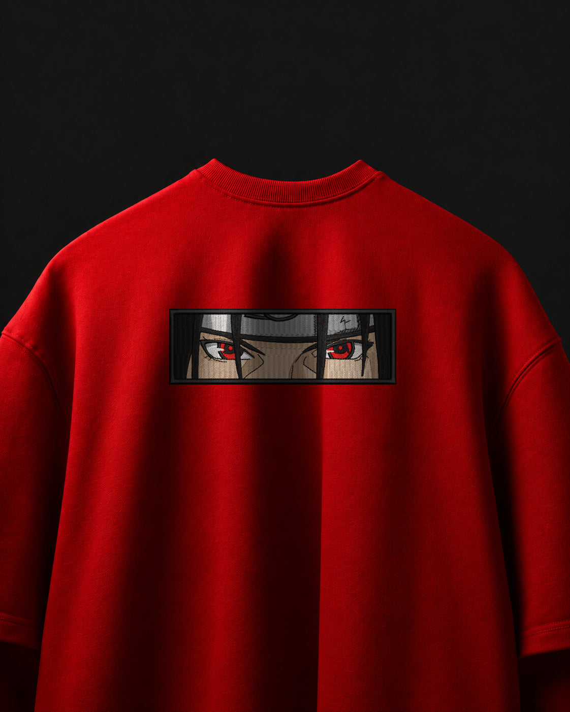 Itachi Sharingan Eyes Embroidered Oversized T-Shirt – Red