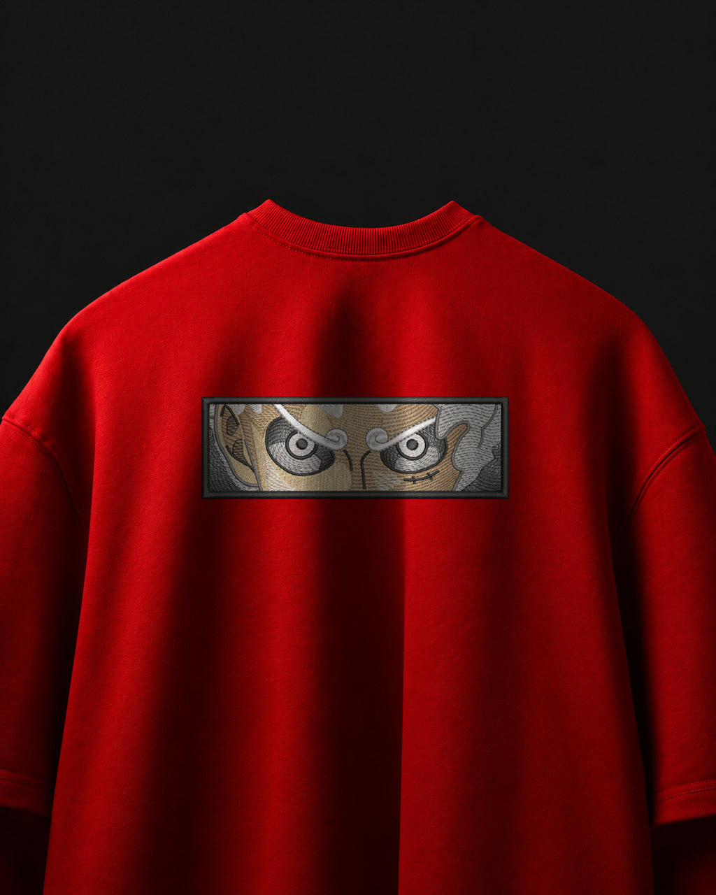 Luffy Eyes Embroidered Oversized T-Shirt – Red
