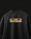 Zenitsu Intense Gaze Embroidered Oversized T-Shirt – Acid Wash Black