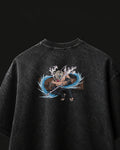 Inosuke Beast Breathing Embroidered Oversized T-Shirt – Acid Wash Black