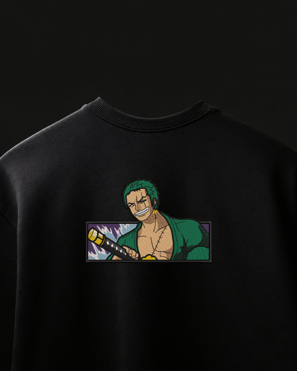 Zoro Frame Embroidered Oversized T-Shirt – Black