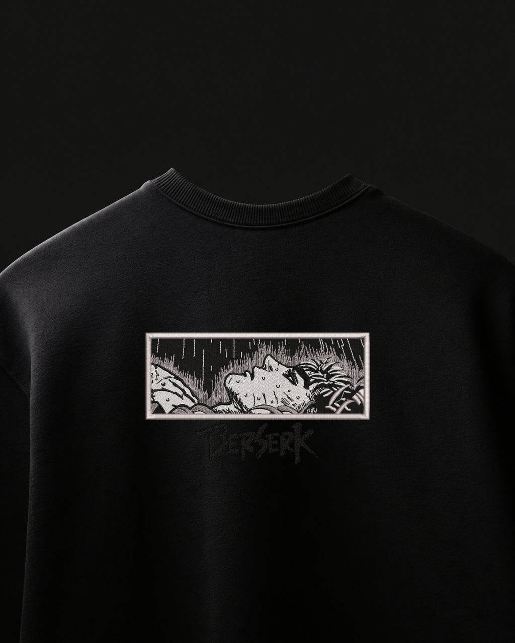 Berserk B/W Embroidered Oversized T-Shirt – Black