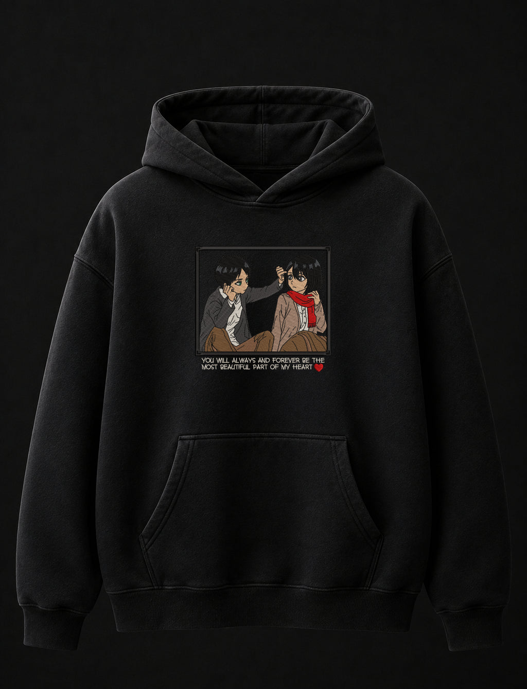 Eren Mikasa Embroidered Oversized Hoodie – Black