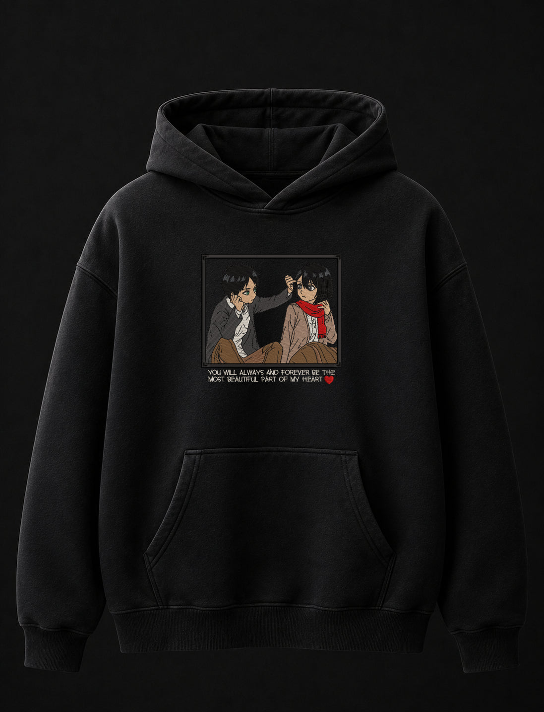 Eren Mikasa Embroidered Oversized Hoodie – Black