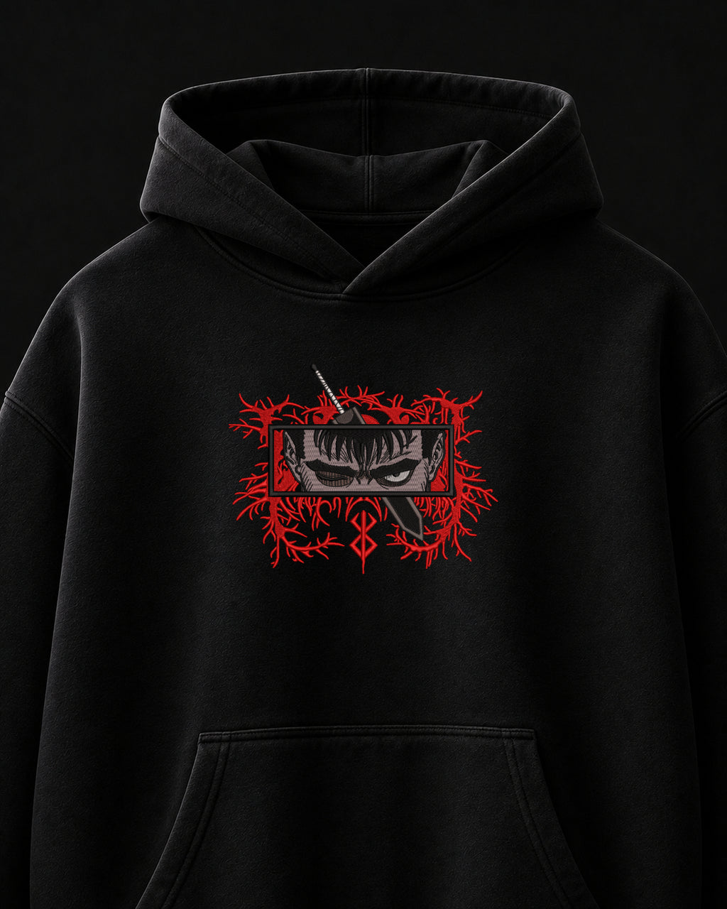 Berserk Guts Embroidered Oversized Hoodie – Black