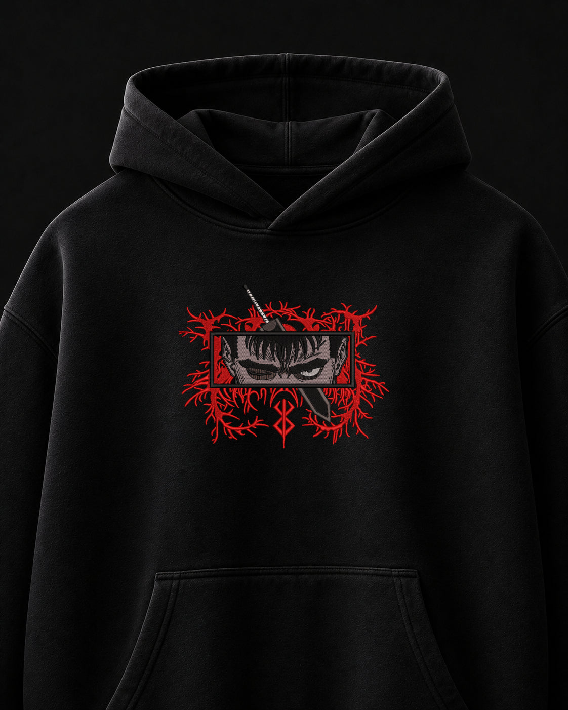 Berserk Guts Embroidered Oversized Hoodie – Black