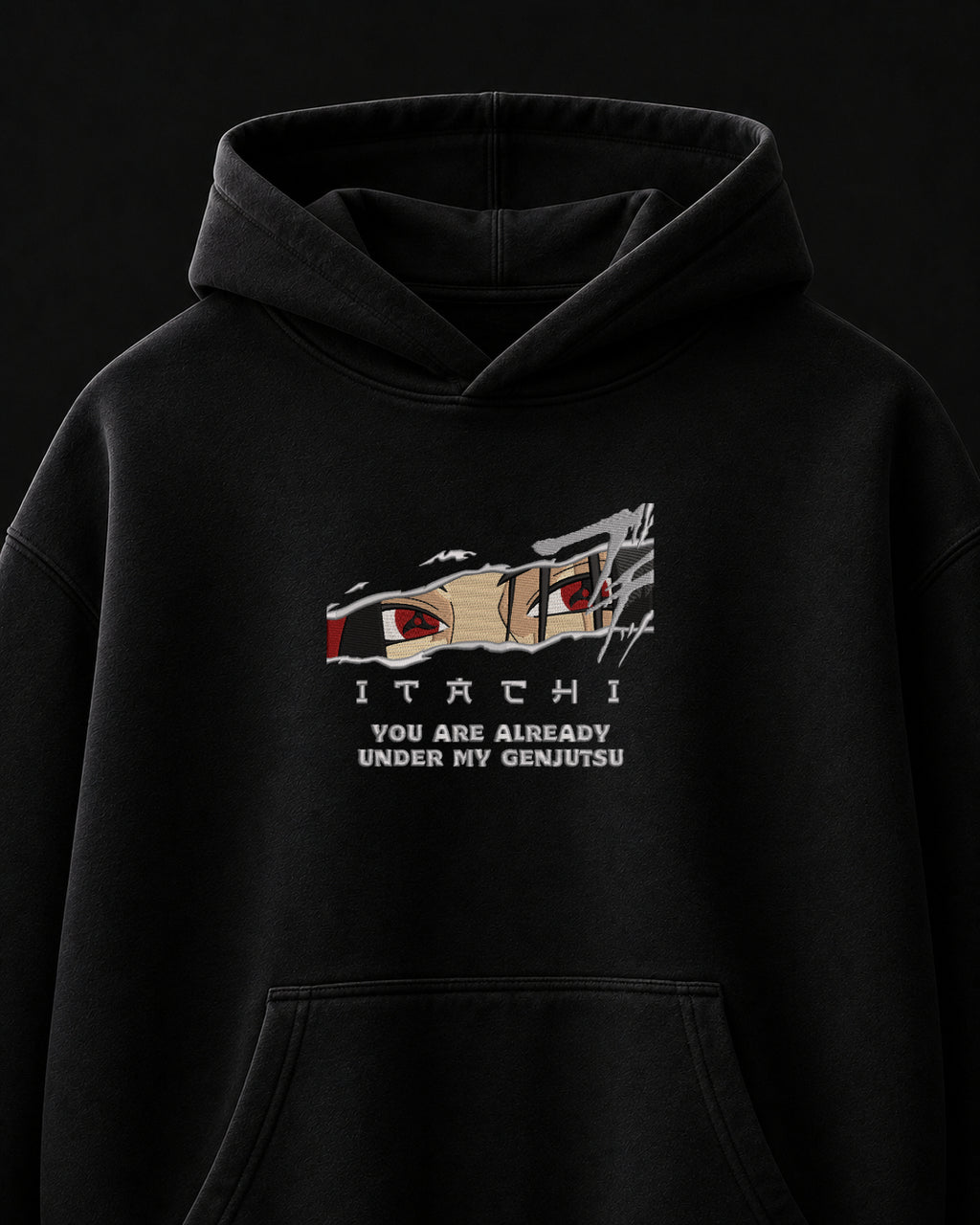 Itachi Genjutsu Embroidered Oversized Hoodie – Black