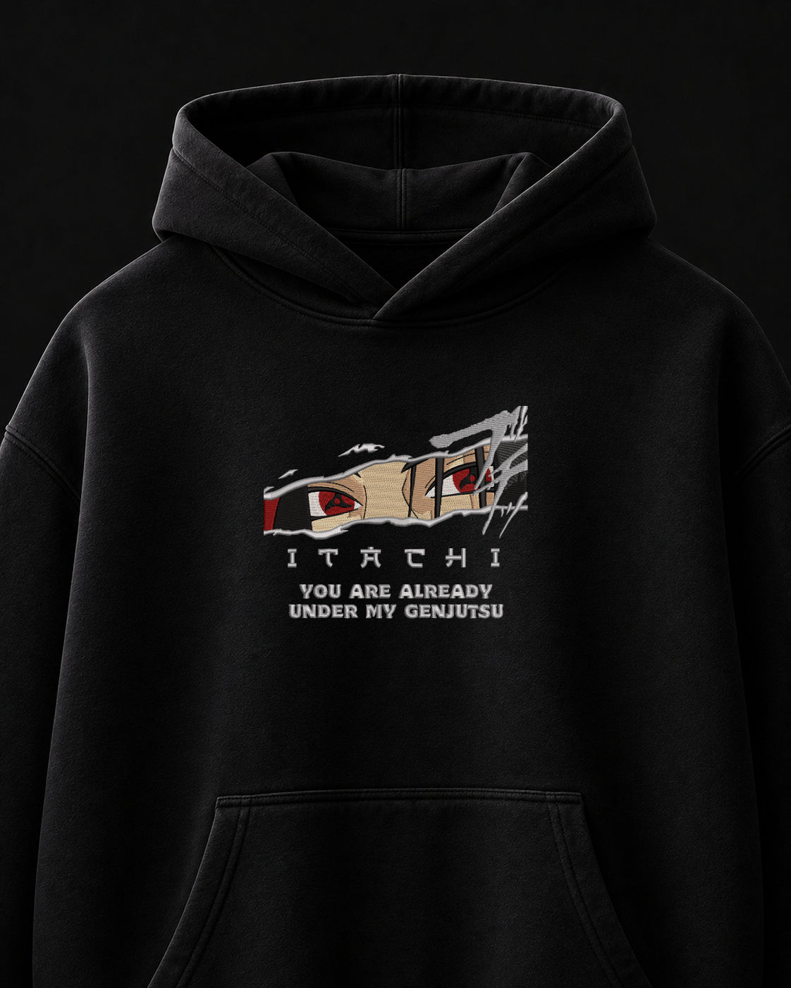 Itachi Genjutsu Embroidered Oversized Hoodie – Black