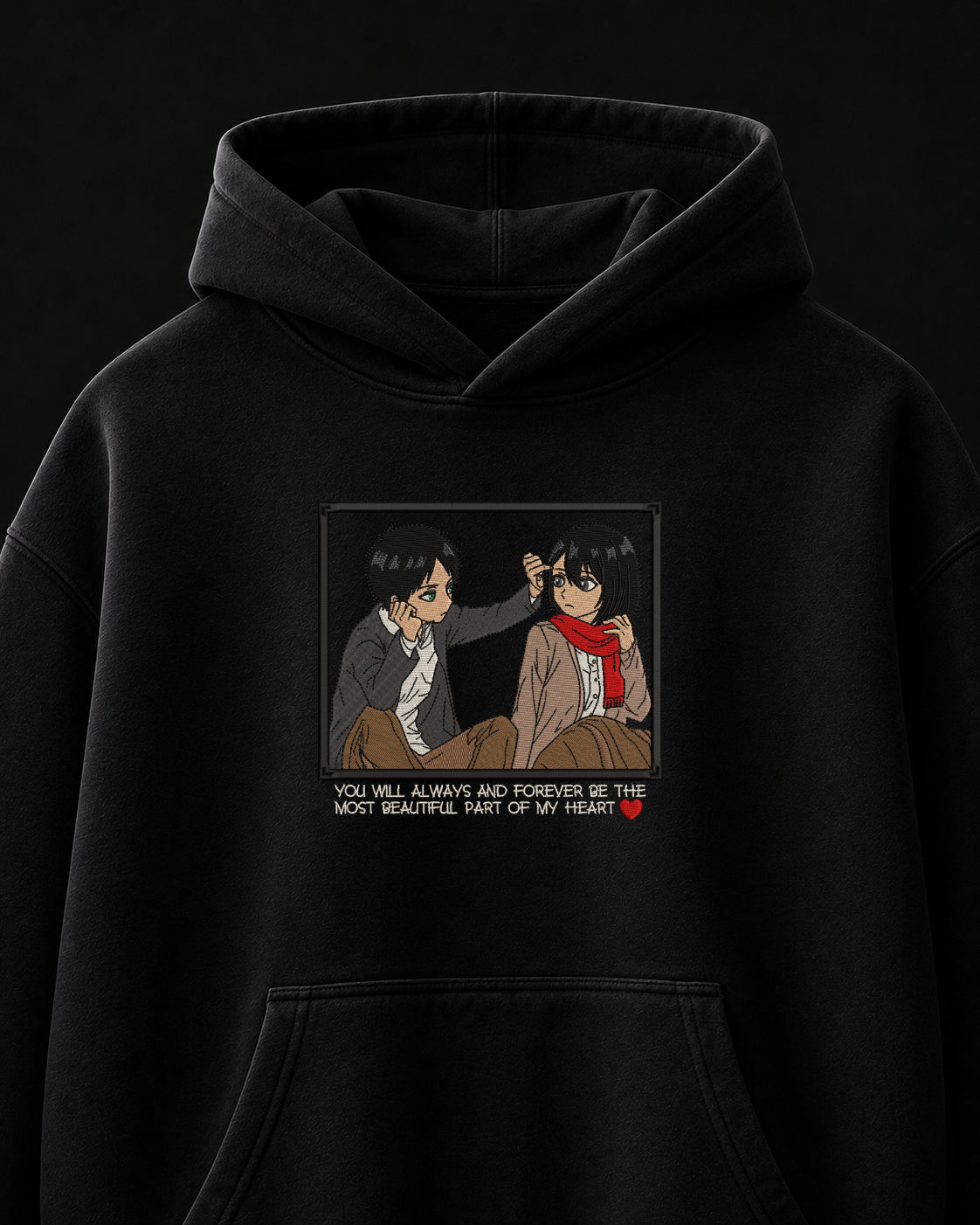 Eren Mikasa Embroidered Oversized Hoodie – Black