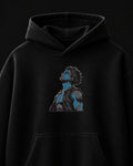 Akaza Blue Flame Embroidered Oversized Hoodie – Black