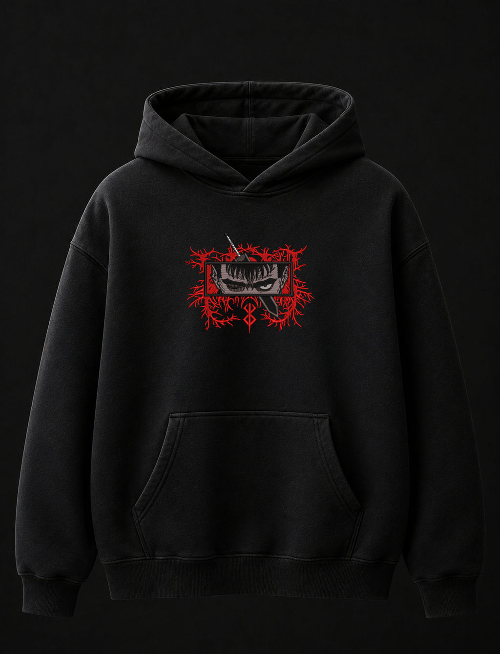 Berserk Guts Embroidered Oversized Hoodie – Black