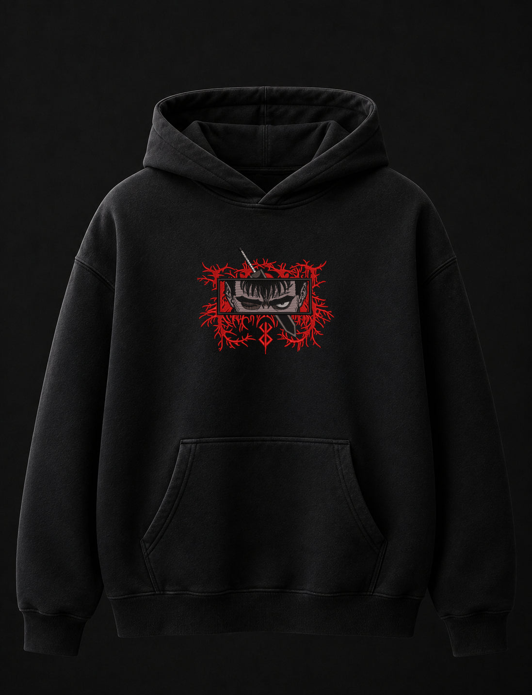 Berserk Guts Embroidered Oversized Hoodie – Black