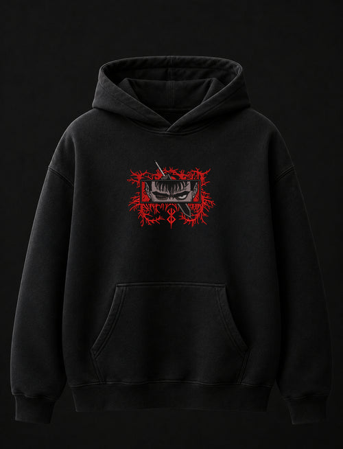 Berserk Guts Embroidered Oversized Hoodie – Black