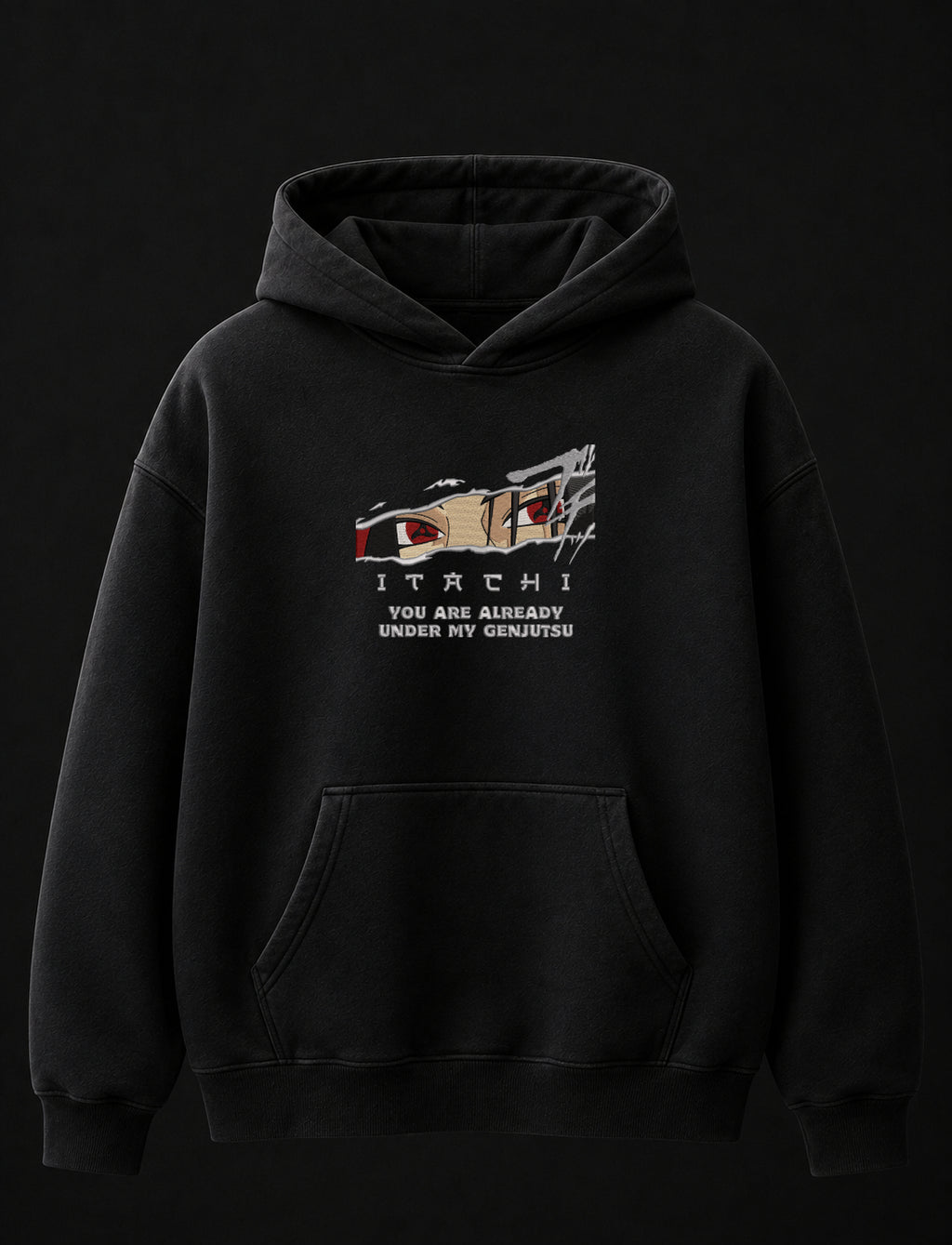 Itachi Genjutsu Embroidered Oversized Hoodie – Black