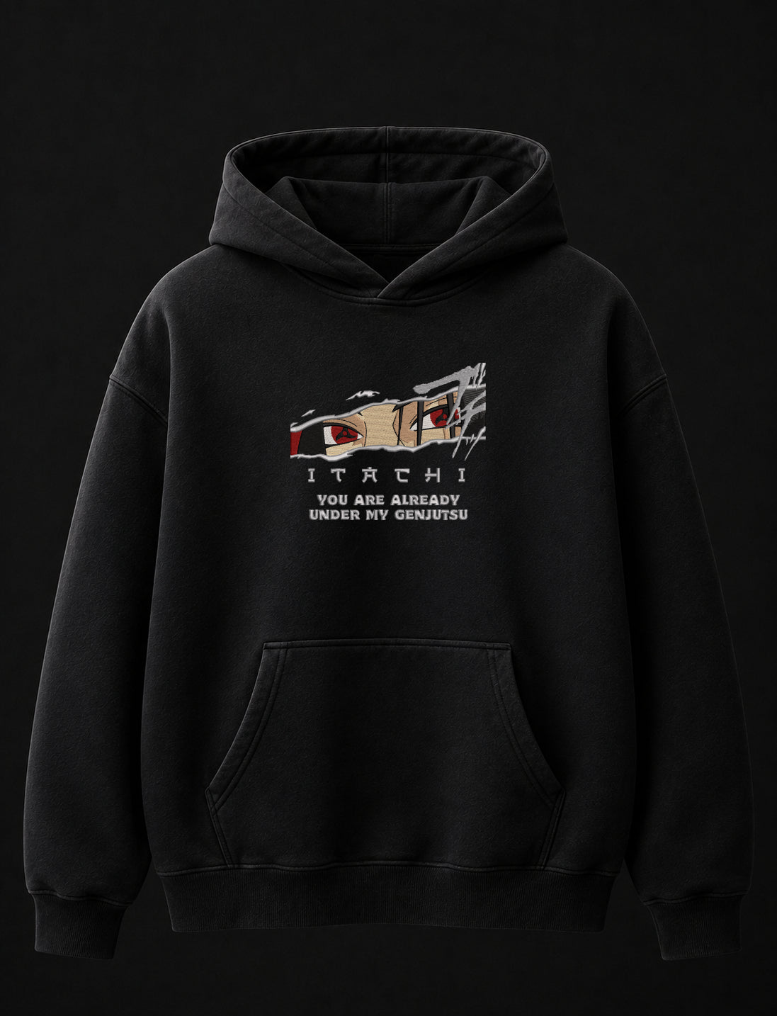 Itachi Genjutsu Embroidered Oversized Hoodie – Black