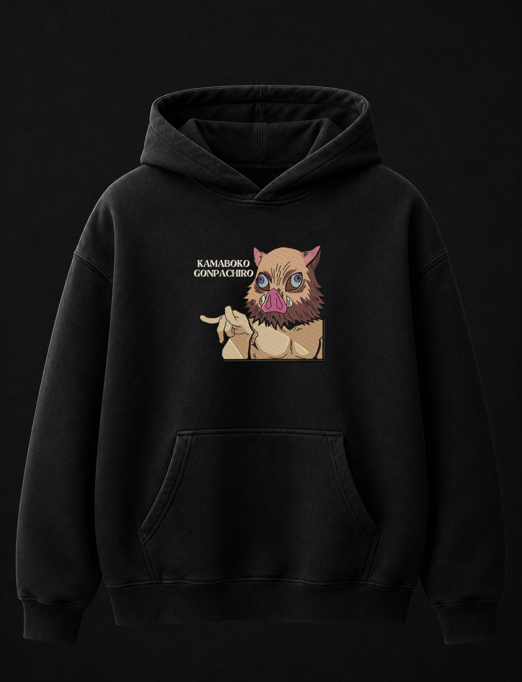 Kamaboko Gonpachiro Embroidered Oversized Hoodie – Black